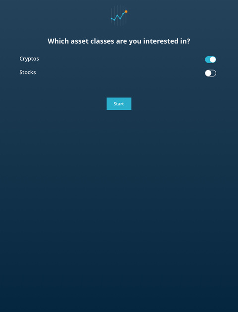 Kripto vagy általános tőzsde kiválasztása a HODL appban.